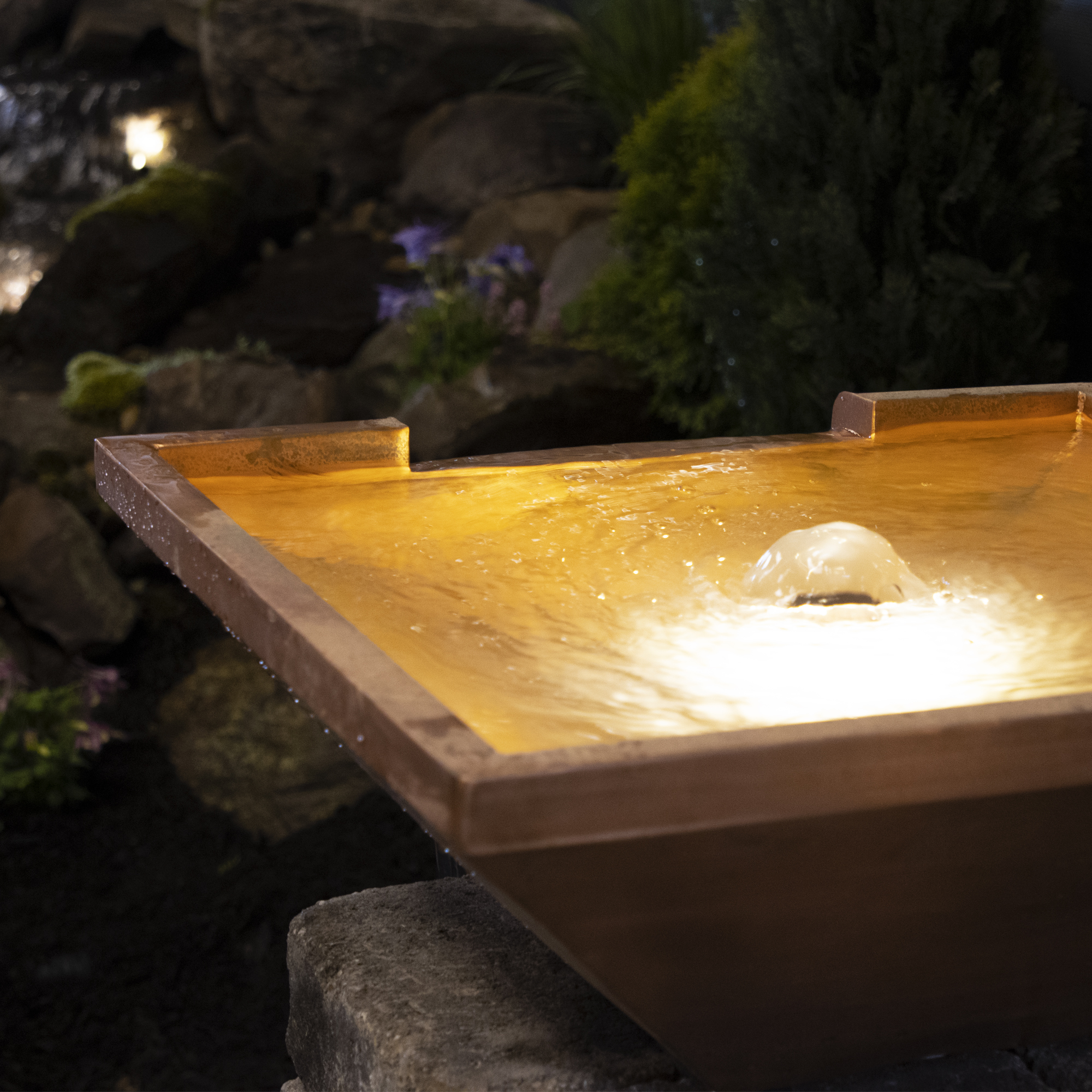 26" Square Copper Bowl w/ 12" Spillway